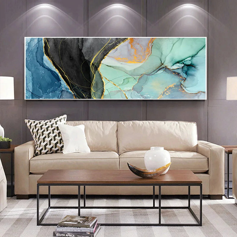 Modern Abstract Liquid Marble Wide Format Canvas Wall Art Unframed