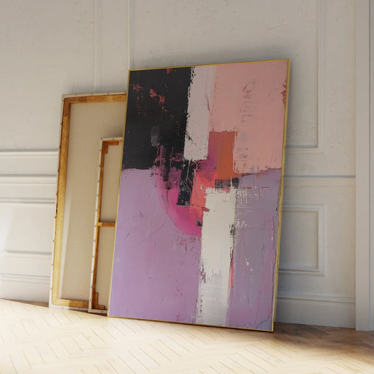 Modern Pink Black Purple Color Block Abstract Wall Art
