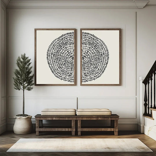 Abstract Radial Dots Minimalist Canvas Wall Art Set