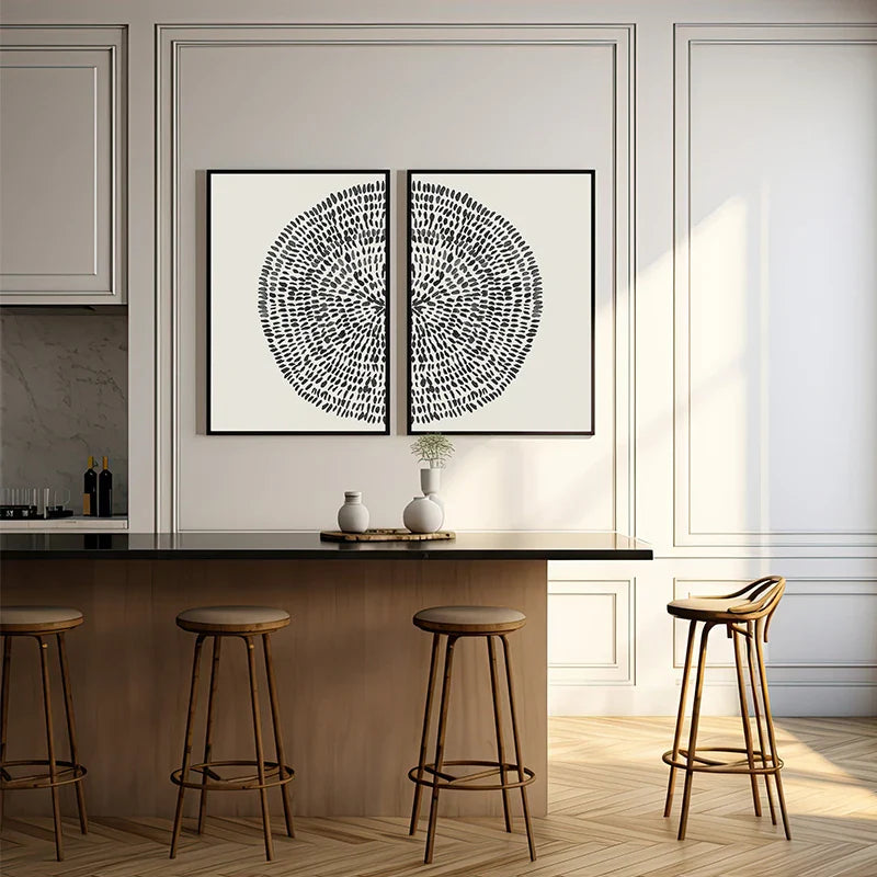 Abstract Radial Dots Minimalist Canvas Wall Art Set