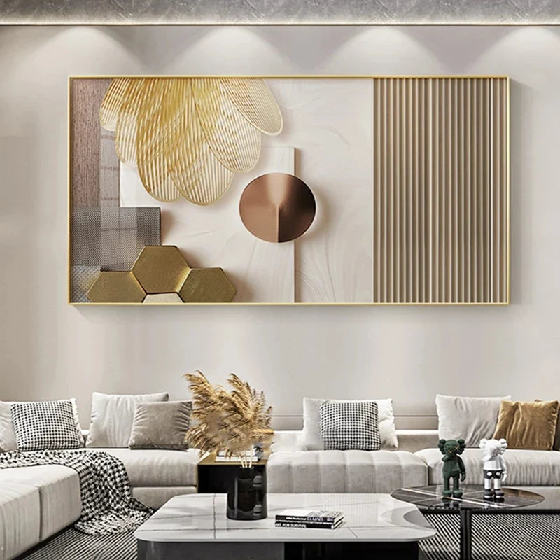 Abstract Beige Golden Geometric Canvas Wall Art