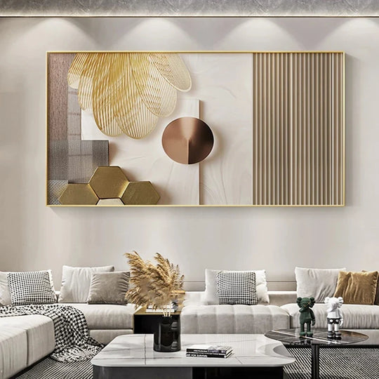 Abstract Beige Golden Geometric Canvas Wall Art