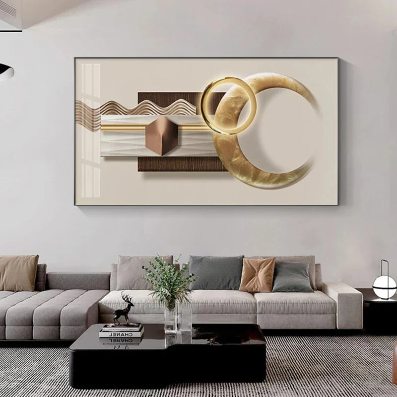 Abstract Beige Golden Geometric Canvas Wall Art