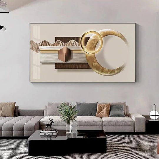 Abstract Beige Golden Geometric Canvas Wall Art