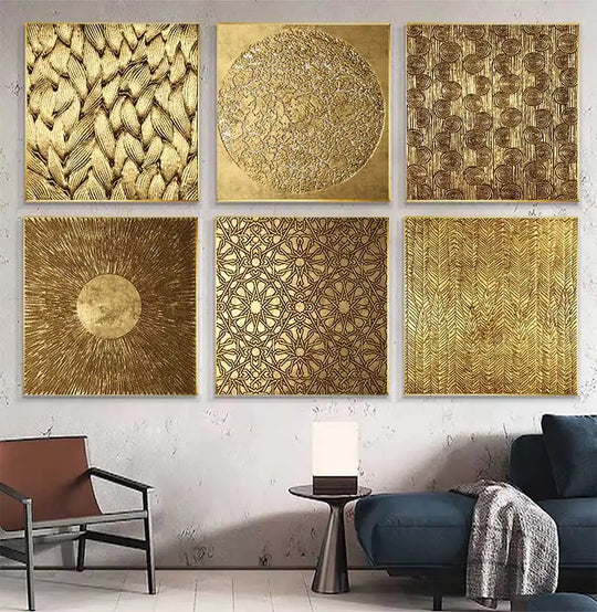 Abstract Golden Geometric Square Canvas Wall Art