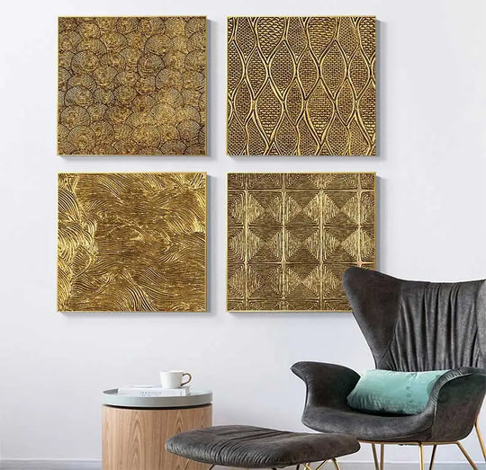 Abstract Golden Geometric Square Canvas Wall Art