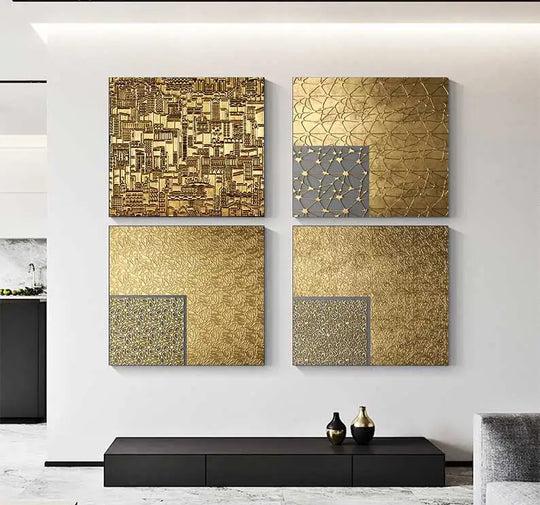 Abstract Golden Geometric Square Canvas Wall Art