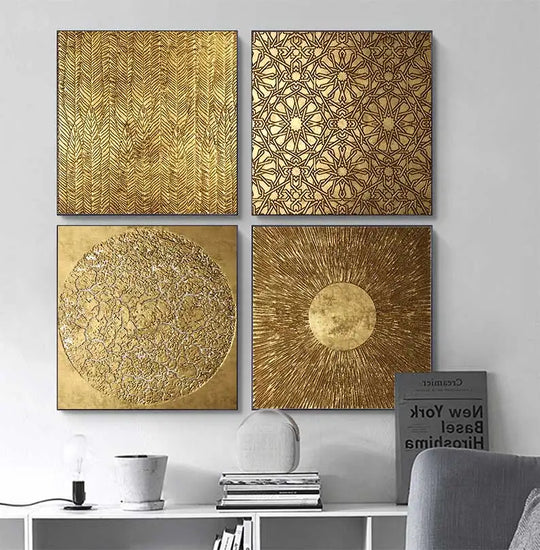 Abstract Golden Geometric Square Canvas Wall Art