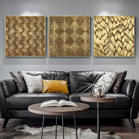 Abstract Golden Geometric Square Canvas Wall Art