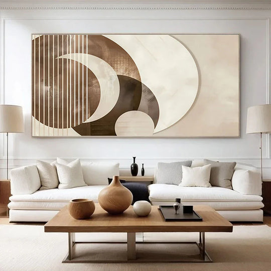 Neutral Brown Beige Abstract Geometric Canvas Wall Art