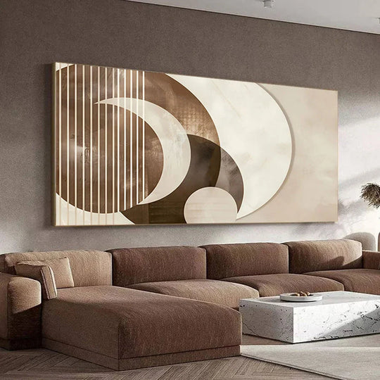 Neutral Brown Beige Abstract Geometric Canvas Wall Art