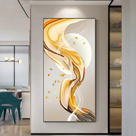 Abstract Golden Flowing Ribbon Canvas Wall Art
