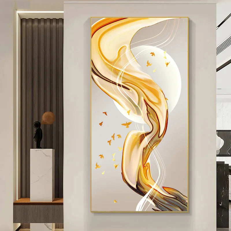 Abstract Golden Flowing Ribbon Canvas Wall Art