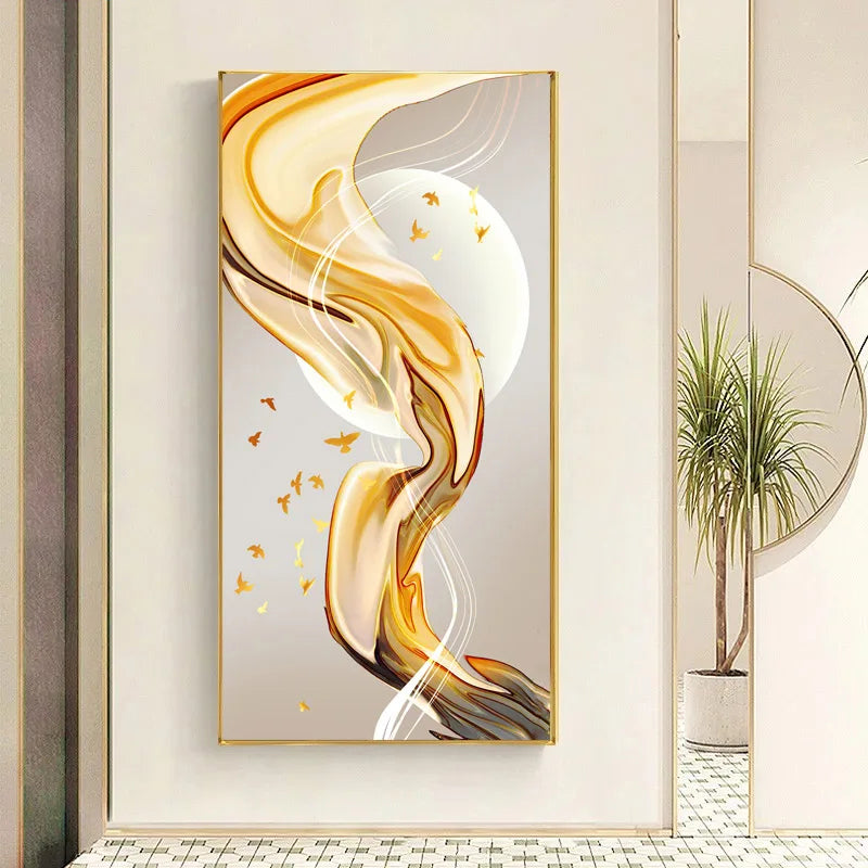 Abstract Golden Flowing Ribbon Canvas Wall Art