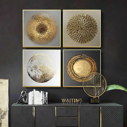 Black Golden Abstract Geometric Canvas Wall Art