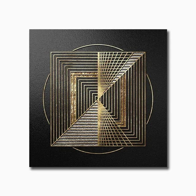 Black Golden Abstract Geometric Canvas Wall Art
