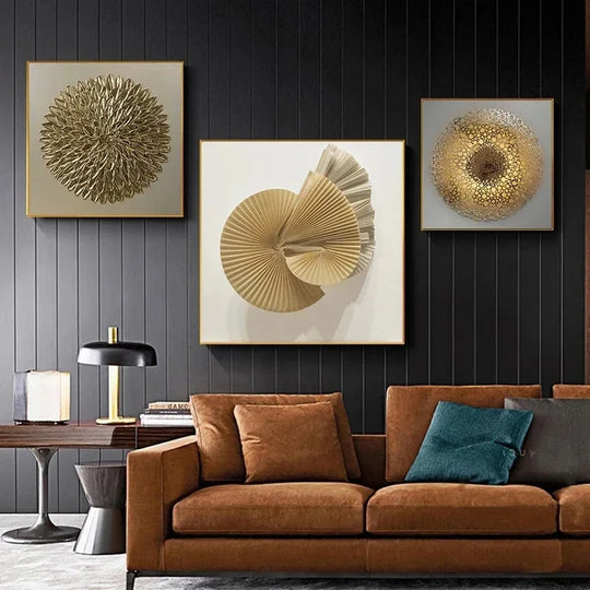 Black Golden Abstract Geometric Canvas Wall Art