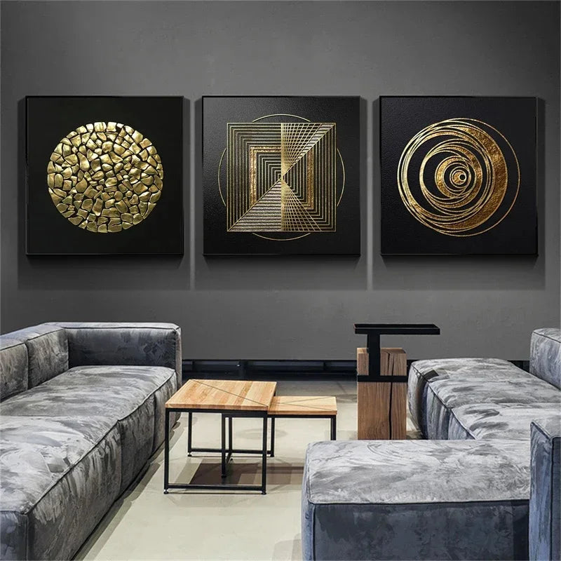 Black Golden Abstract Geometric Canvas Wall Art