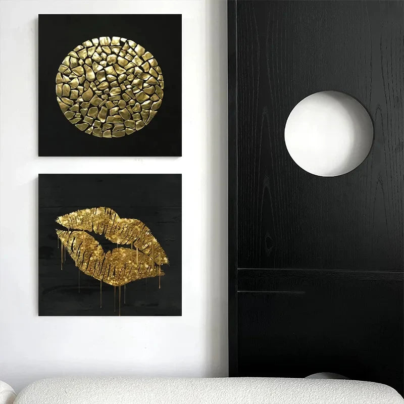 Black Golden Abstract Geometric Canvas Wall Art