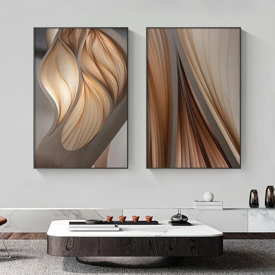 Golden Brown Flowing Ripples Abstract Canvas Wall Art