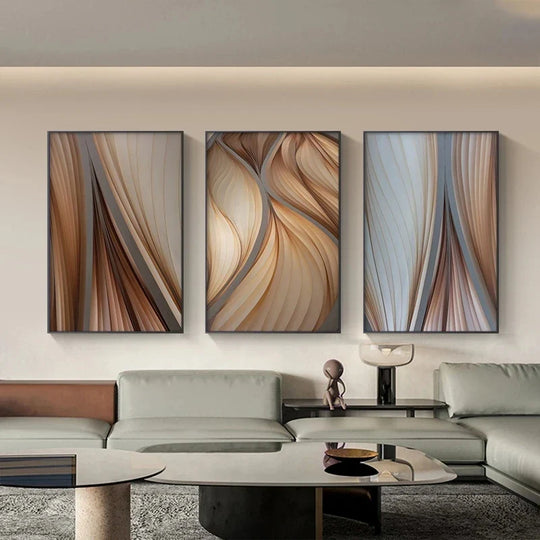 Golden Brown Flowing Ripples Abstract Canvas Wall Art