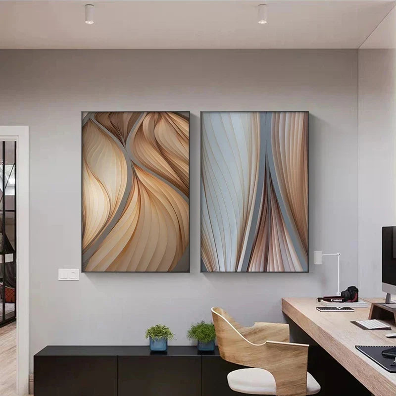 Golden Brown Flowing Ripples Abstract Canvas Wall Art