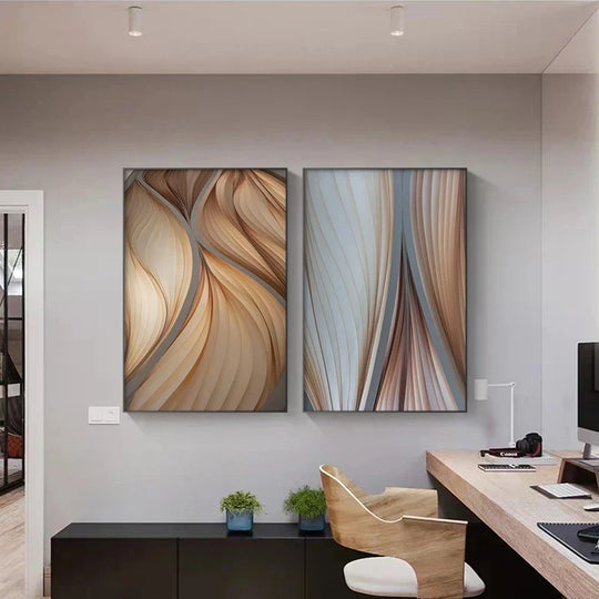 Golden Brown Flowing Ripples Abstract Canvas Wall Art