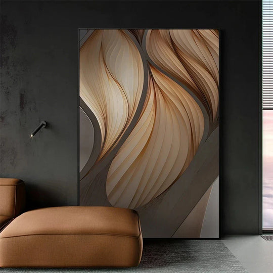 Golden Brown Flowing Ripples Abstract Canvas Wall Art