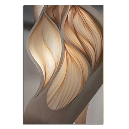 Golden Brown Flowing Ripples Abstract Canvas Wall Art