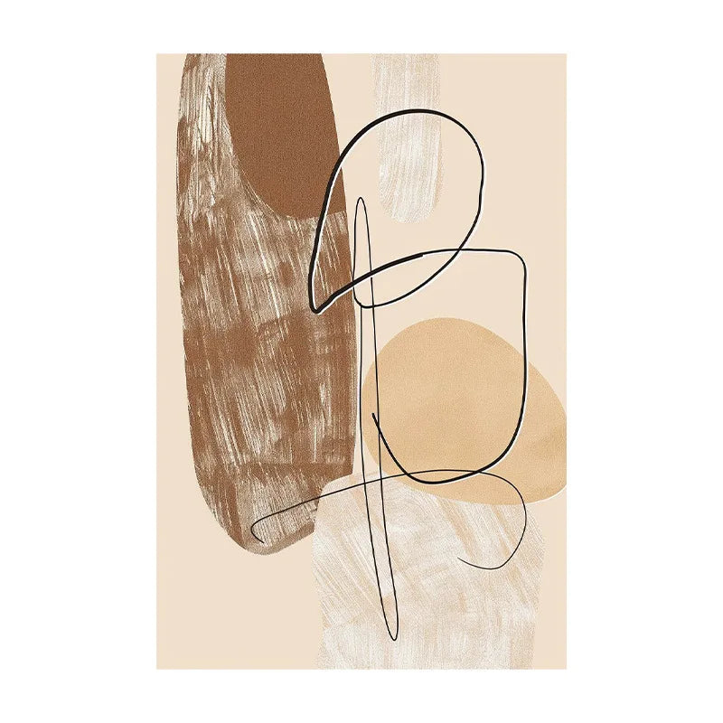 Modern Beige Brown Line Art Abstract Canvas Wall Art Unframed