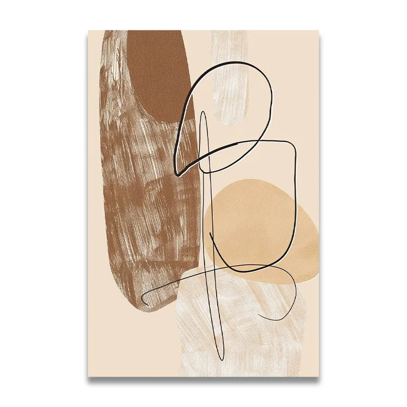 Modern Beige Brown Line Art Abstract Canvas Wall Art Unframed