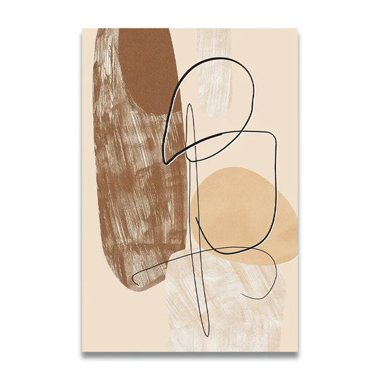 Modern Beige Brown Line Art Abstract Canvas Wall Art Unframed