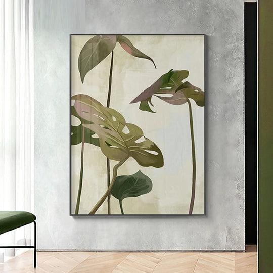 Modern Botanical Green Leaves Canvas Wall Art Unframed