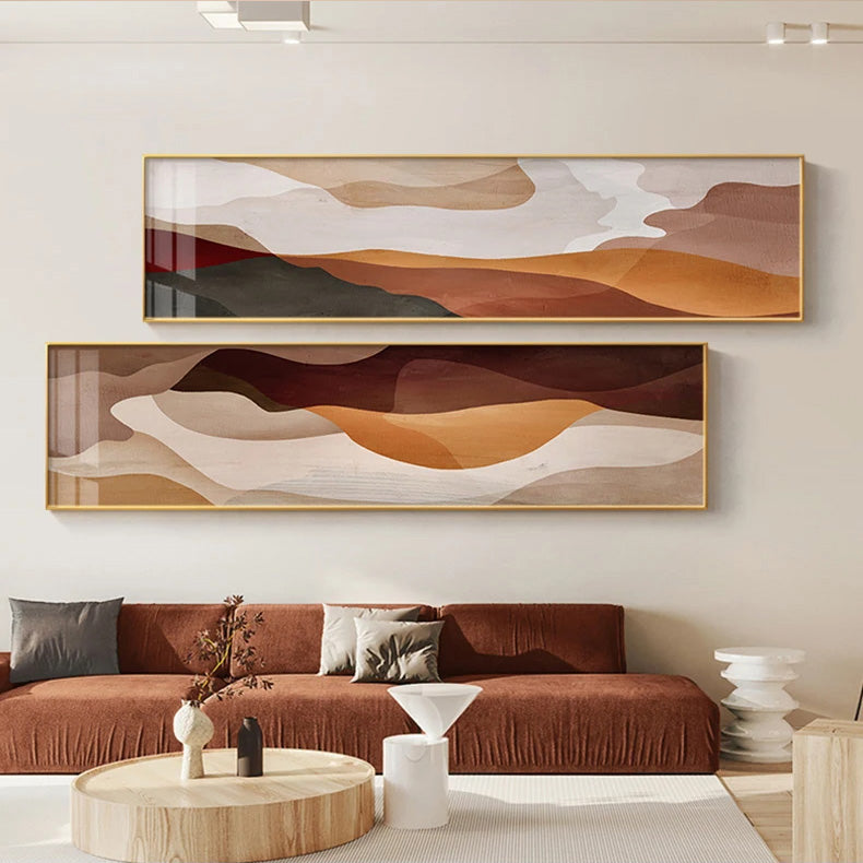 Modern Earthy Brown Abstract Wide Format Canvas Wall Art Unframed