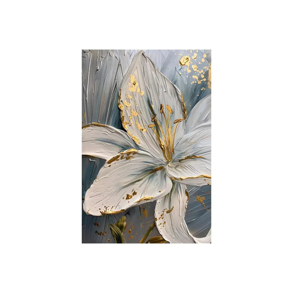 White & Gold Botanical Canvas Wall Art – Modern Floral Print (Unframed)