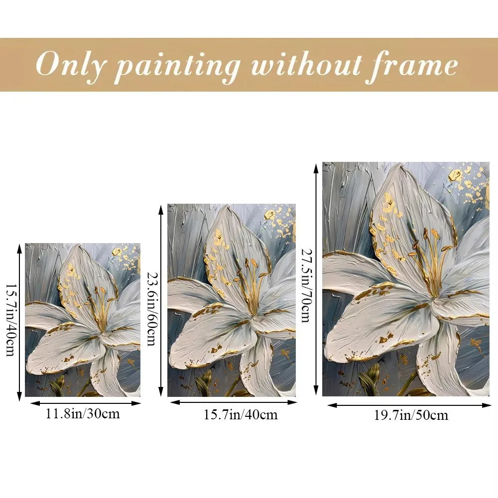 White & Gold Botanical Canvas Wall Art – Modern Floral Print (Unframed)