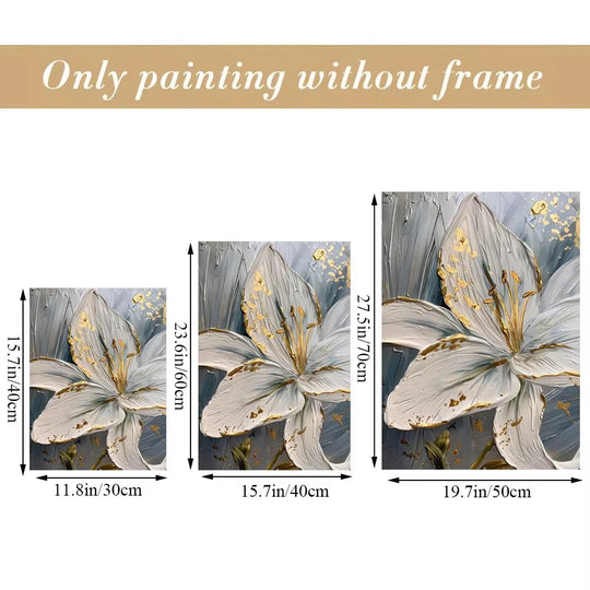 White & Gold Botanical Canvas Wall Art – Modern Floral Print (Unframed)