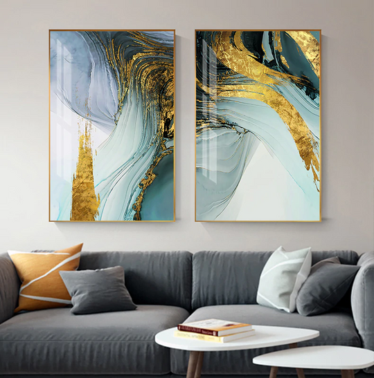 Modern Luxury Golden Blue Jade Abstract Canvas Wall Art