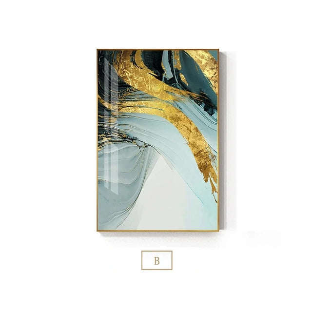 Modern Luxury Golden Blue Jade Abstract Canvas Wall Art