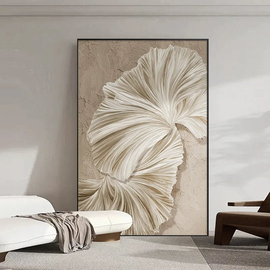 Modern Minimalist Cream Beige Botanical Canvas Wall Art Unframed