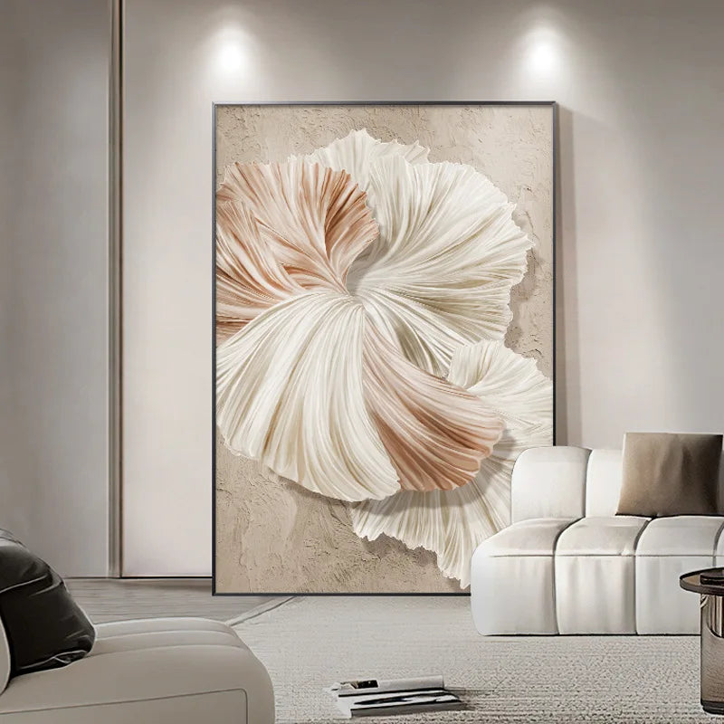 Modern Minimalist Cream Beige Botanical Canvas Wall Art Unframed