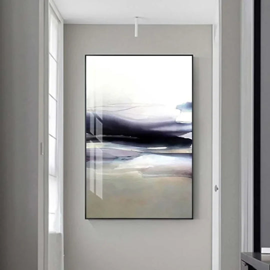 Modern Minimalist Blue Grey Abstract Landscape Canvas Wall Art Unframed