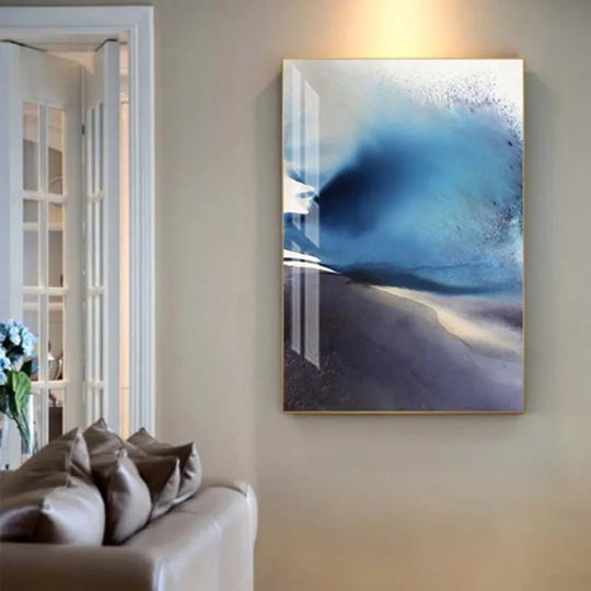 Modern Minimalist Blue Grey Abstract Landscape Canvas Wall Art Unframed