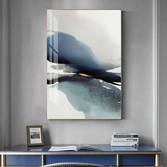 Modern Minimalist Blue Grey Abstract Landscape Canvas Wall Art Unframed