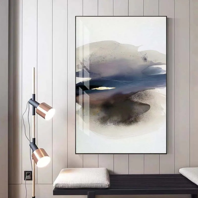 Modern Minimalist Blue Grey Abstract Landscape Canvas Wall Art Unframed