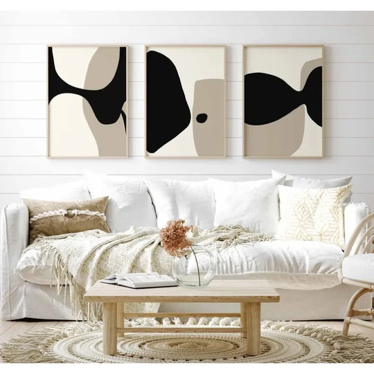 Modern Black Beige Abstract Canvas Wall Art Print
