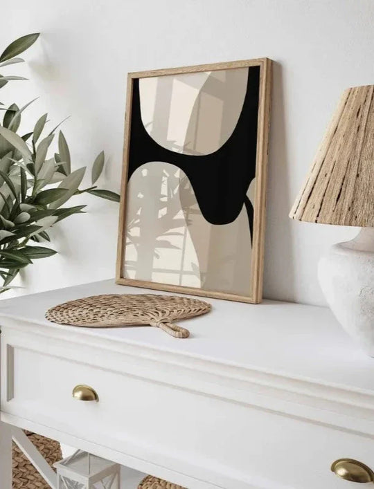 Modern Black Beige Abstract Canvas Wall Art Print