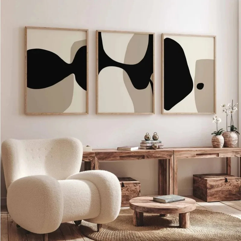 Modern Black Beige Abstract Canvas Wall Art Print
