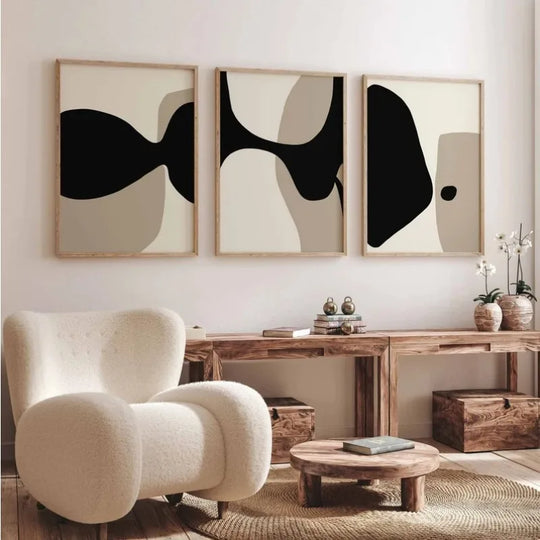 Modern Black Beige Abstract Canvas Wall Art Print