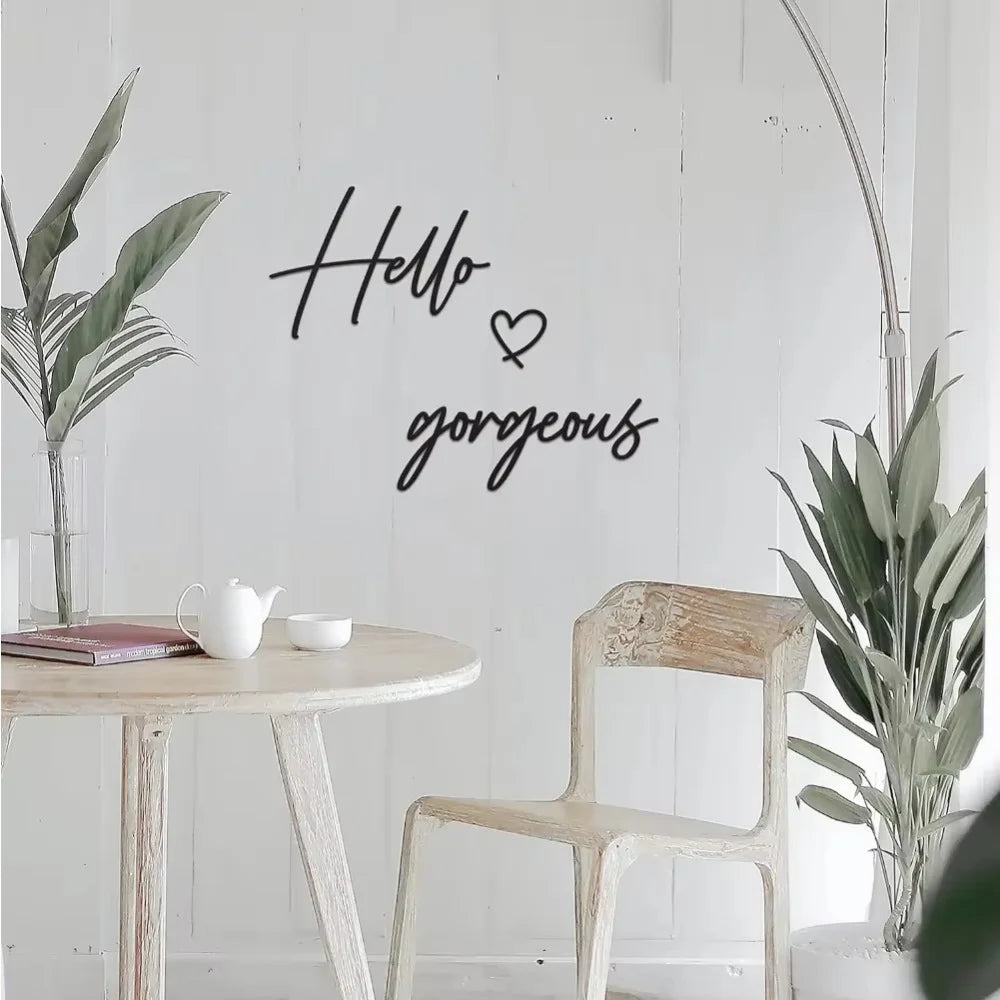 Hello Gorgeous Typographic Black Metal Wall Art Decor